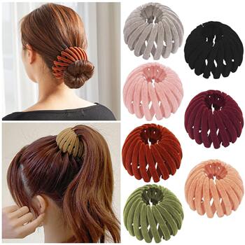 Cross-border ball head hair curler bird's nest hairpin temperament ponytail buckle hair ring lazy flocking clip women's headdress wholesale