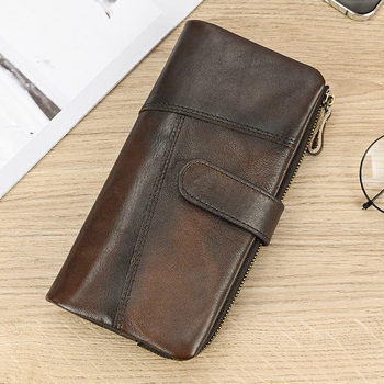 New Retro Genuine Leather Wallet, Color-Rubbed Cowhide Long Spliced Wallet with Multiple Card Slots, Fashionable Clutch Bag, Rfid Wallet