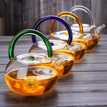 New Heat-Resistant Glass Teapot with Handle, Thickened Large Boiling Water Kettle, Transparent Tea Brewing Device, Electric Ceramic Stove Flower Teapot