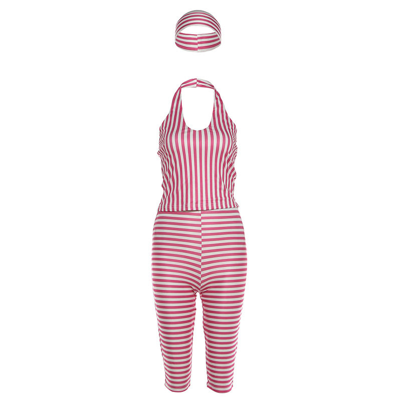 Vintage Striped Halter Neck Backless Top with Sexy Cropped Pants Set Summer Fashion for Women Wholesale Available