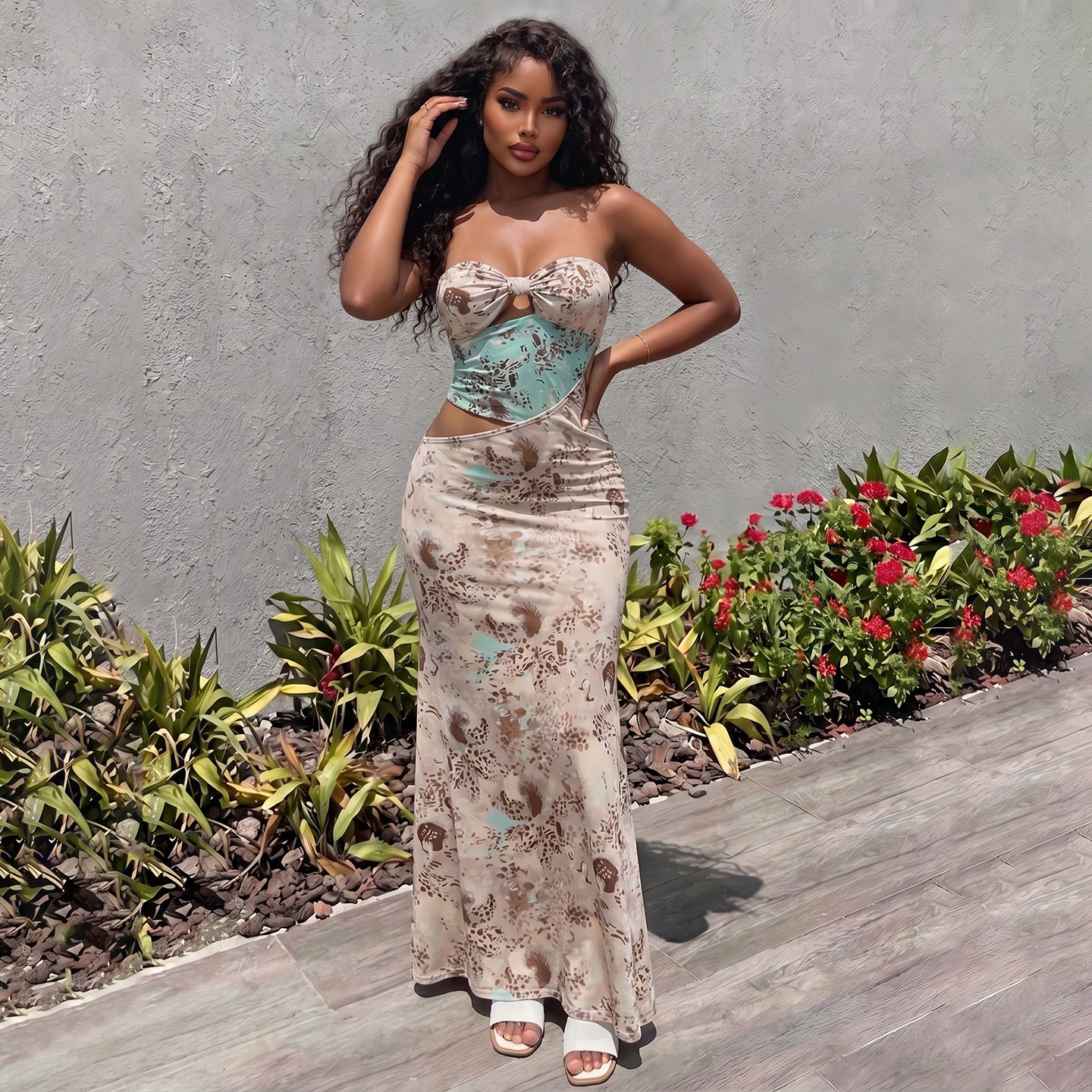 Summer Womens Dress Fashionable Floral Print Unique Patchwork Sexy Hollow Out Bodycon Fit Perfect for Parties and