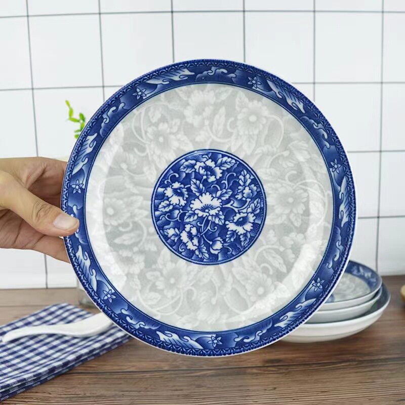 Blue and White Porcelain Plate, Household Ceramic Dish, Large Dish for Vegetables, Soup, or Rice, Universal Tableware, Light Luxury