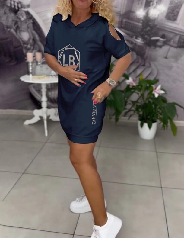 Summer Floral Print Hooded Dress for Women Loose Fit Letter Design Pocket Detail Casual Wear Wholesale Available