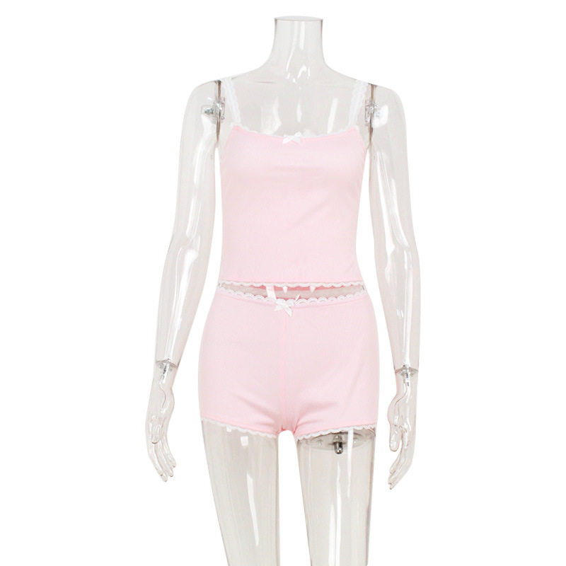 Lace Trim French Style Cami and Shorts Set Soft Fabric Casual Fit Chic Design Perfect for Home and Leisure