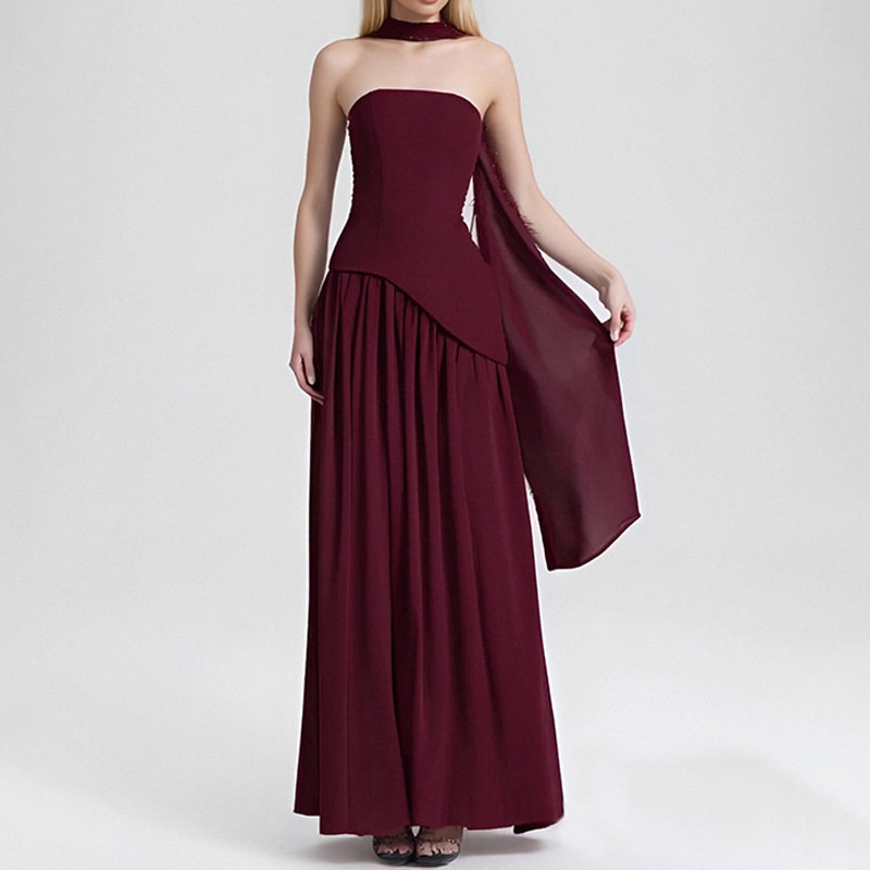 Womens Summer Dress Elegant Solid Color Pleated Design Side Slit Perfect for Casual or Formal Occasions Wholesale