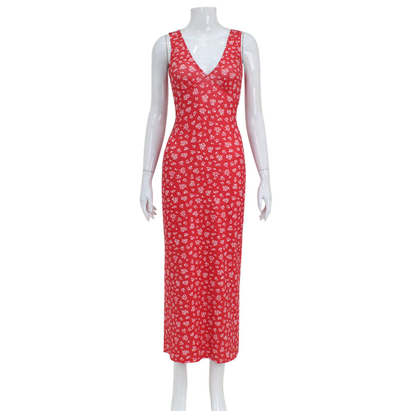 Vintage French Style Sleeveless V Neck Floral Summer Dress Sexy Beachwear for Women Lightweight and Comfortable