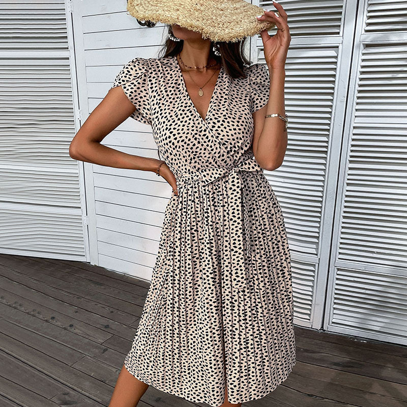 Plus Size Leopard Print V Neck Beach Dress Summer Vacation Style Comfortable and Stylish Wholesale Available
