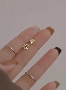 玫瑰花耳钉One925银简约未镶嵌女