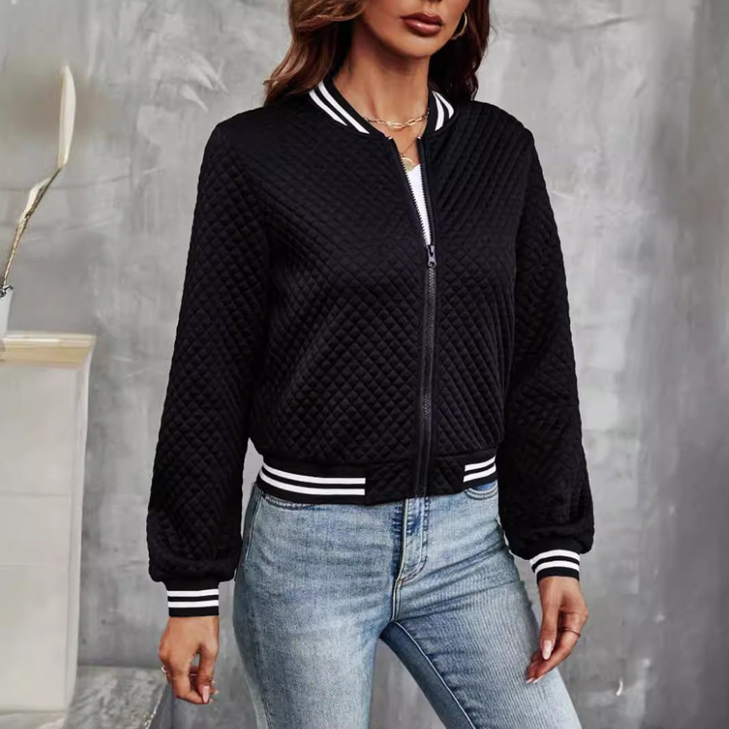 Fall Printed Zip Detail Cardigan Jacket Long Sleeve Lightweight Stylish Design Perfect for Casual Outings Wholesale