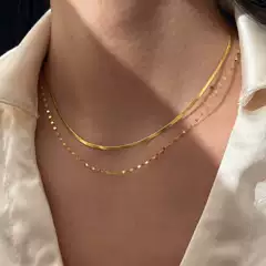 Cross-Border Niche High-End Double-Layered Clavicle Chain Light Luxury Simple Necklace Versatile Titanium Steel Women's Jewelry Plated with Real Gold