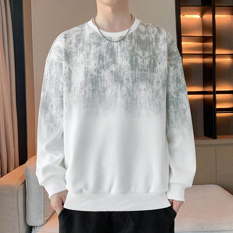 Áo Hoodie Nam Dài Tay Cổ Tròn In Họa Tiết Ombre Phong Cách Casual Màu Trắng, Đen, Xanh...