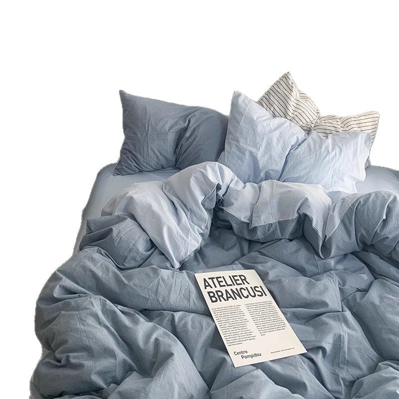 Ins Style Bed Four-piece Set Washed Cotton Bed Sheet Quilt Cover Household Quilt Cover Single Student Dormitory Bed Three-piece Set