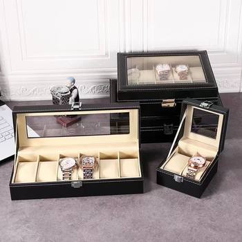 Cross-border leather skylight watch box 2-bit 3-bit 6-bit 10-bit 12-bit watch storage watch display box in stock wholesale