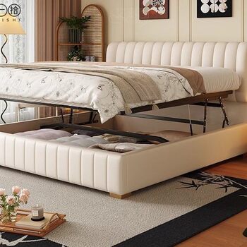 Modern Simple Light Luxury Leather Bed Double Master Bedroom Sliding Storage Simple Multi-Functional Soft-Packed Large Bed