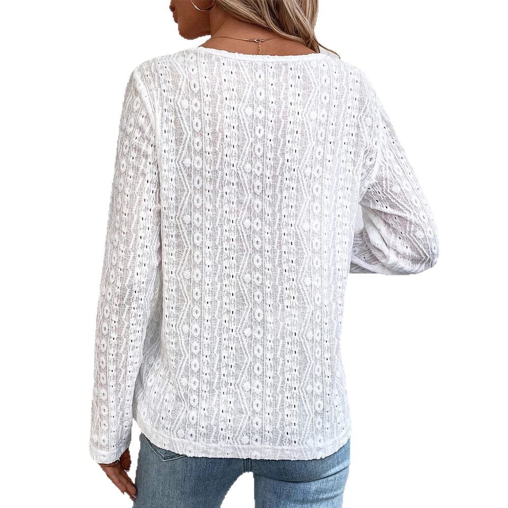 Casual Womens Long Sleeve Top Solid Color V Neck Hollow Out Design Perfect for Everyday Wear Wholesale Available