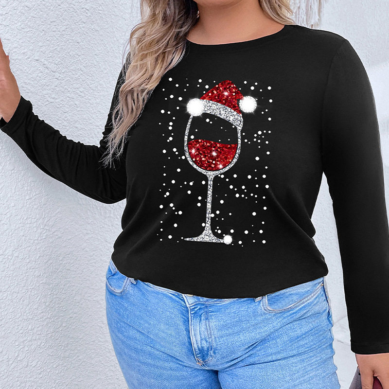 Plus Size Womens Loose Christmas T Shirt Autumn Collection Casual Style for Holiday Celebrations Wholesale Available