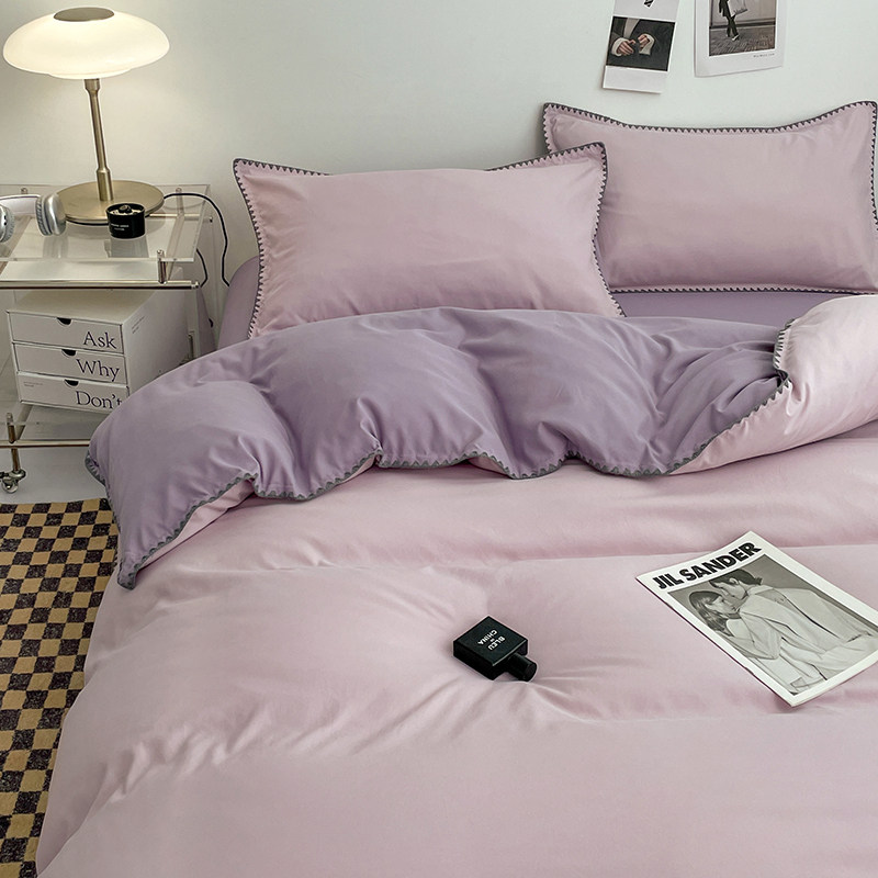 New Washed Cotton Light Luxury Simple Four-Piece Set Solid Color Shell Bed Supplies Dormitory Bed Sheets Quilt Cover Three-Piece Set Wholesale