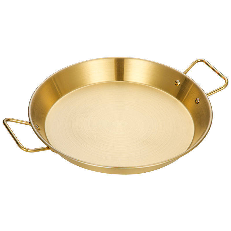 Stainless steel thickened double-ear seafood plate golden fried chicken plate crayfish plate with handle Korean pasta plate pan