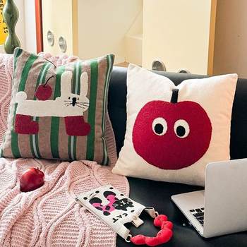 Dopamine Cute Embroidered Bedroom Pillow Cushion Bedside Pillow Waist Back Pillow Cover