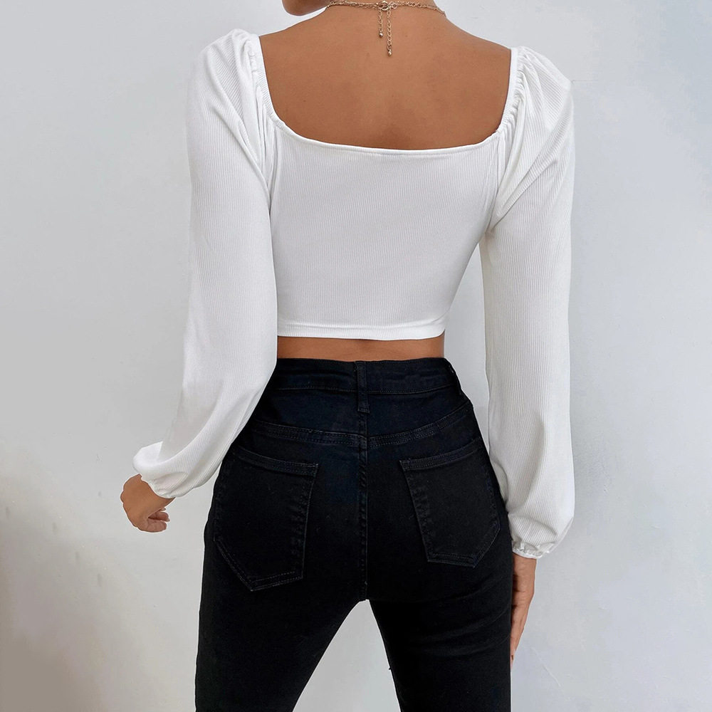 Casual Womens T Shirt Long Sleeve Waist Defined Short Crop Spring Summer Fashion for Parties and Vacations