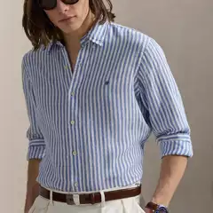 Cross-Border Rl Pony Logo Pure Cotton Striped Embroidered Shirt Men's Polo Stylish Sun Protection Shirt Thin Long-Sleeve Shirt