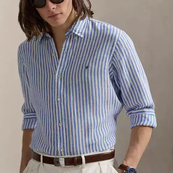 Cross-Border Rl Pony Logo Pure Cotton Striped Embroidered Shirt Men's Polo Stylish Sun Protection Shirt Thin Long-Sleeve Shirt