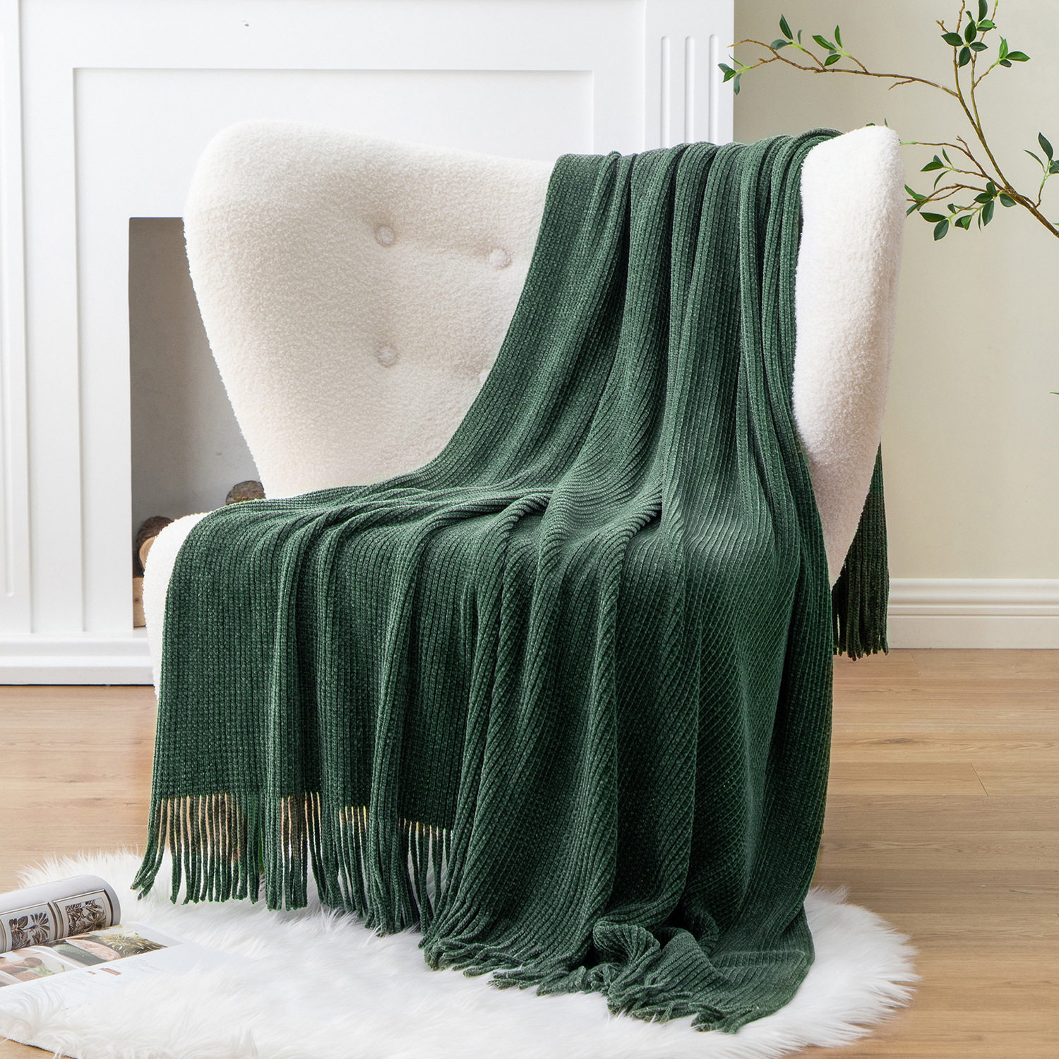 Scandinavian Chenille Sofa Throw Blanket Amazon Chenille Tassel Blanket Sofa Blanket Knitted Leisure Blanket Bedside Blanket