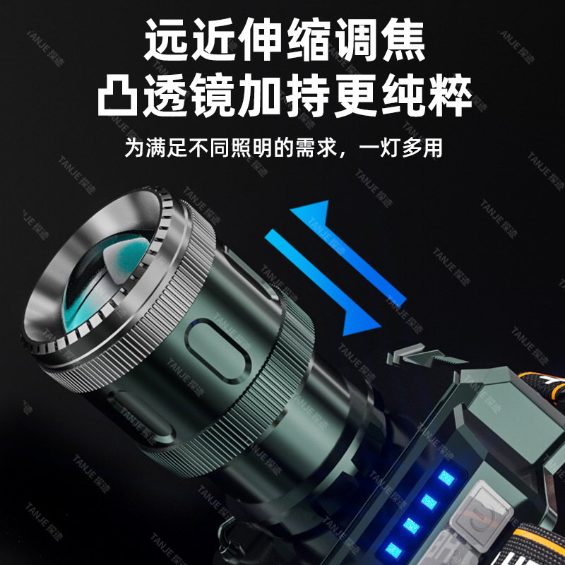 Double lithium battery zoom strong light long-shot headlight rechargeable waterproof super bright head-mounted miner's lamp long endurance flashlight
