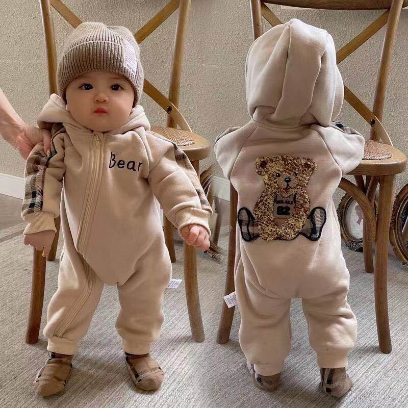 Baby Winter Super Cute Velvet Jumpsuit for Men and Women Red Fashionable Cartoon Autumn and Winter Outing Short-Sleeved Harem Climbing Suit