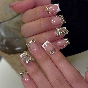 Chinese-Style Rhinestone French European and American Wearable Nails Cross-Border High-End Nail Art Press-On Nails