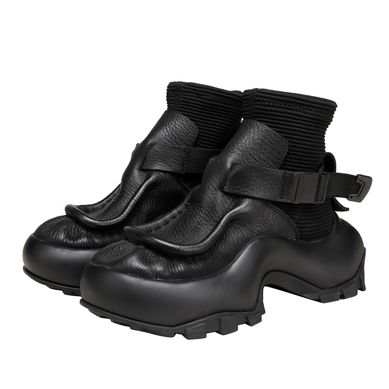 Boot Martin nữ da bò cổ ngắn đế dày gót thô — Màu đen, Màu nâu đậm