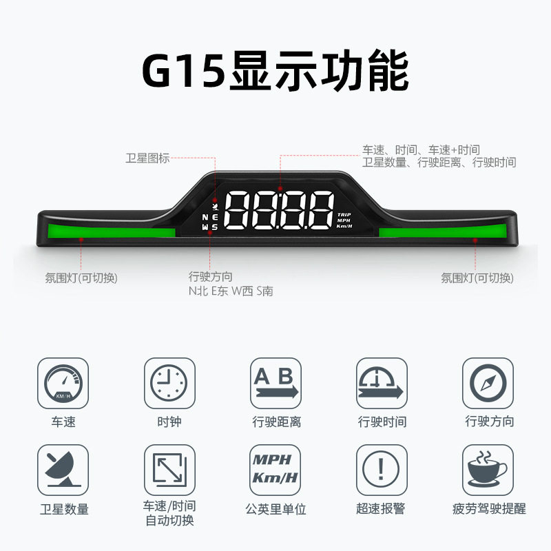 New G15 car universal HUD head-up display GPS overspeed alarm driving speed car display instrument