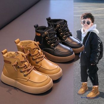 Boys' Boots 2025 Autumn and Winter New British Style Short Boots Fleece-Lined Thickeneded Large Cotton Shoes Kidsren's Leather Boots