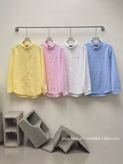 2025 Pony Logo Unisex Washed Cotton Loose Fit Long Sleeve Shirt with Embroidered Design, Casual and Versatile