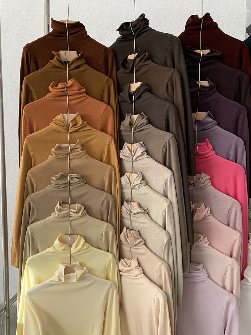 欧玛莱 柔软堆堆领纯色长袖安迪绒修身显瘦针织打底衫上衣女 4793