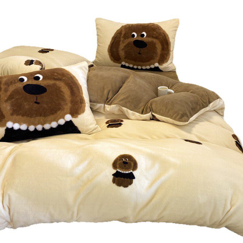 Winter Milk Velvet Four-Piece Set Thickened Encrypted Dormitory Three-Piece Set Maternal and Infant Grade Milk Velvet Bed Sheetss and Quilt Cover Velvet Set