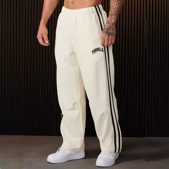 Cross-Border Hot-Selling Men's Sports Pants with Double Stripe 3D Print, Casual Pants for Gym and Fitness, Mid-Waist Straight-Leg Pants