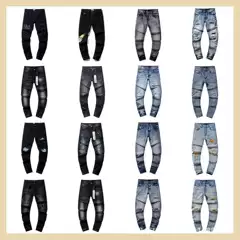 Cross-Border European and American Purple Brand Jeans, Washed, Distressed, Retro, Ripped, Splashed with Ink, Handsome American Style