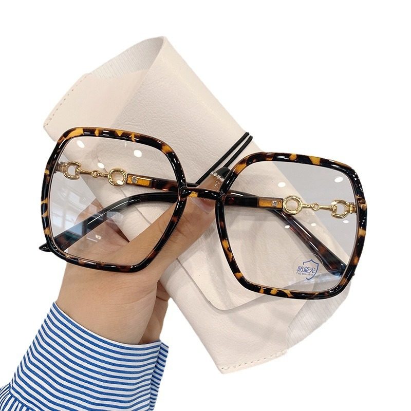 Black Square Large Frame Glasses Women's Korean Style New Big Face Slimming Plain Face Glasses Frame Internet Popular Glasses Frame Men's Trendy