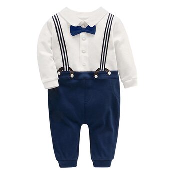 Baby Clothes Spring and Autumn Clothes Male Baby One-piece Clothes Full Moon One Hundred Days Old Dress Newborn Handsome Gentleman Ha Clothes
