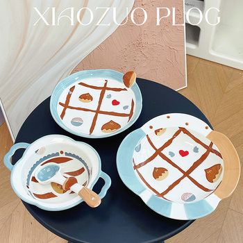 Underglaze family bowl dish household ceramic tableware plate bowl New South Korea cute high-looking dining plate