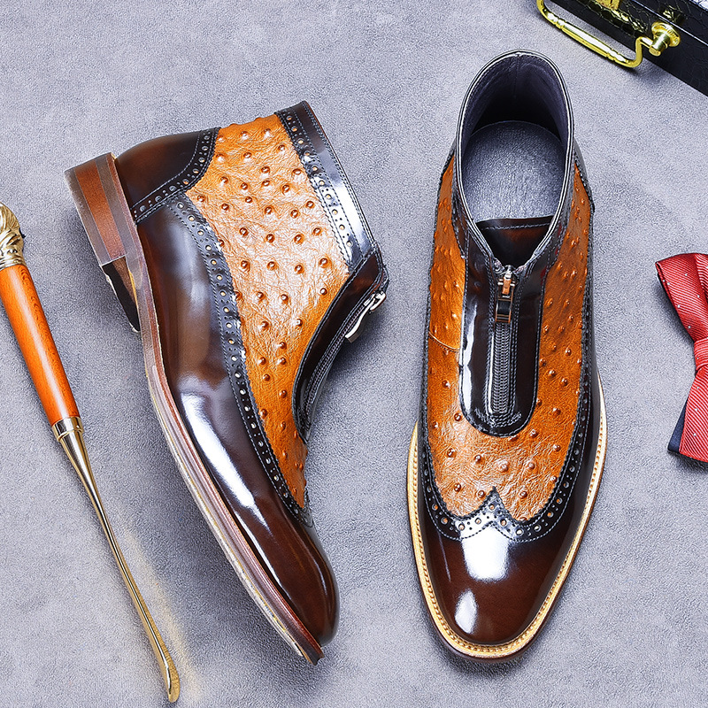 Boot Cổ Thấp Nam Chất Liệu Da Bò Mũi Nhọn