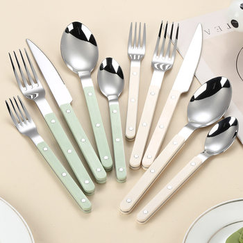 304 Stainless Steel Knife, Fork, and Spoon Set with Rivet Abs Handle, Western Cutlery Steak Knife 5-Piece Set, Ins Style Supply