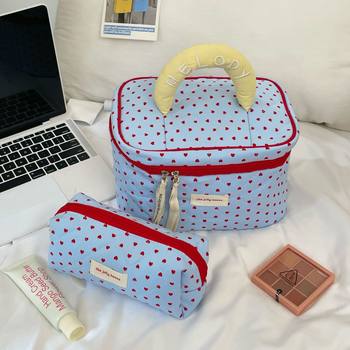 Blue Love Cosmetic Bag Women's One Piece 2025 New Portable Large Capacity Cosmetic Storage Bag Handbag