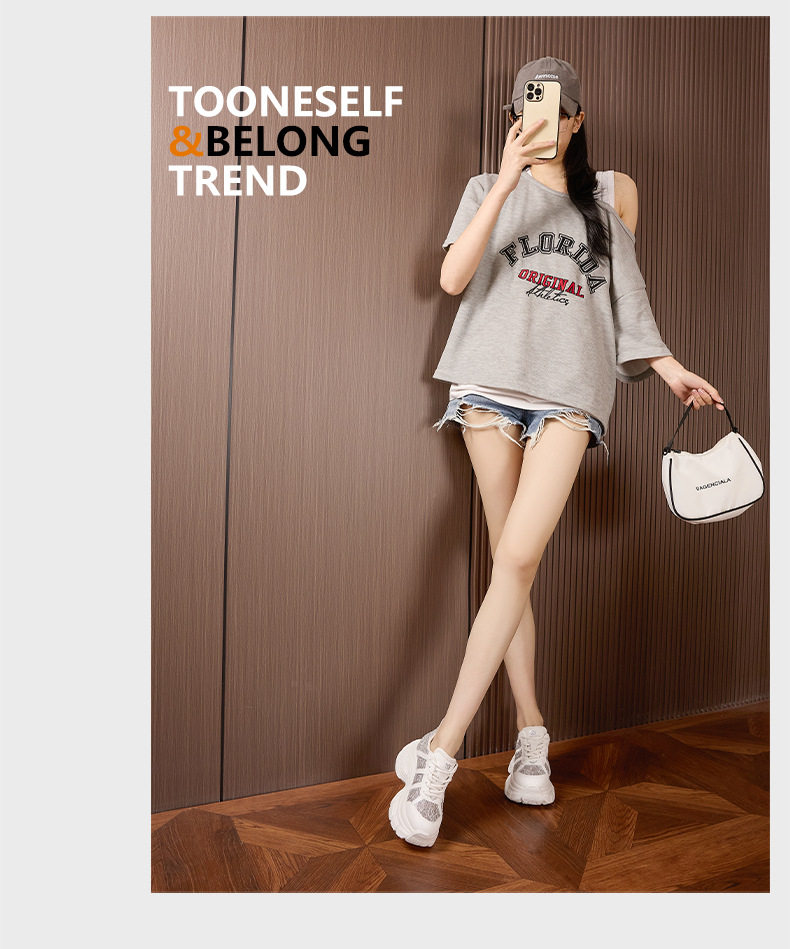 Giày sneaker nữ chunky đế dày rhinestone phong cách đế xuồng, gót siêu cao 8cm, form mũi tròn, cổ thấp, dây buộc — Hồng, Bạc, Trắng chi tiết 14