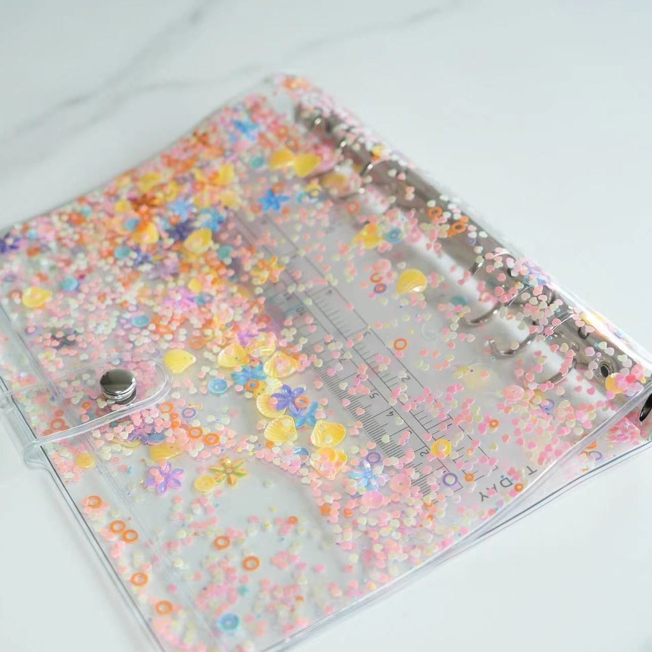 Transparent Pvc Colorful Sequin Blue Shell Loose-Leaf Fresh Trendy A5 A6 Loose Powder Planner Full-Color