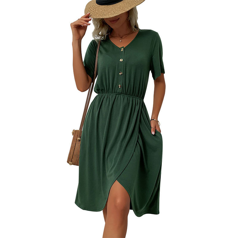 Summer Womens Dress V Neck Waist Defined Solid Color Side Slit Casual or Party Wear Wholesale Available