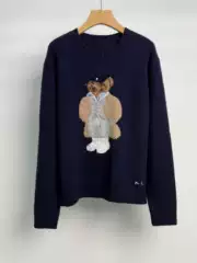 High-Quality Qr Code-Scannable R-L Bear Sweater, Cashmere Round-Neck Loose-Fitting Old Money Retro Casual Long-Sleeve Knitwear