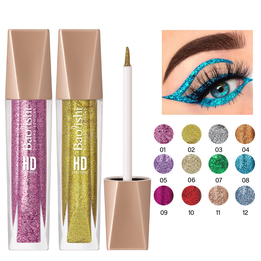 Cross-Border Hot Product Baolishi Waterproof Long-Lasting Non-Smudge Eyeliner 12-Colorful Sequin Colorful Eye Shadow Eyeliner