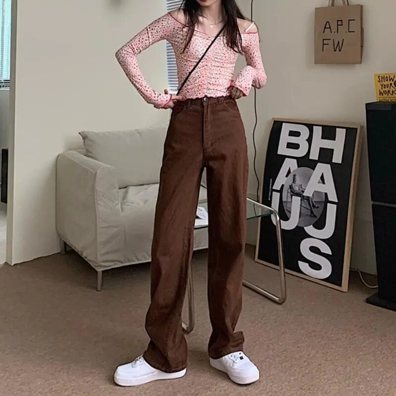 High Waisted Vintage Denim Jeans for Women Loose Fit Straight Leg Casual Style Perfect for Spring and Autumn
